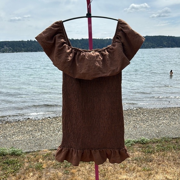 Anthropologie Chocolate Off-Shoulder smocked Dress size XL - Picture 2 of 4